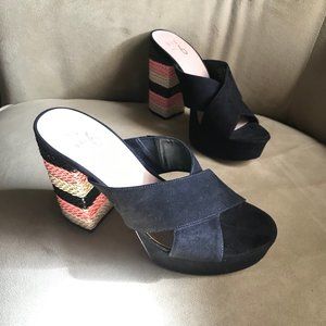 Mix No.6 Logahn Platform Sandals Striped Heels Size 7.5